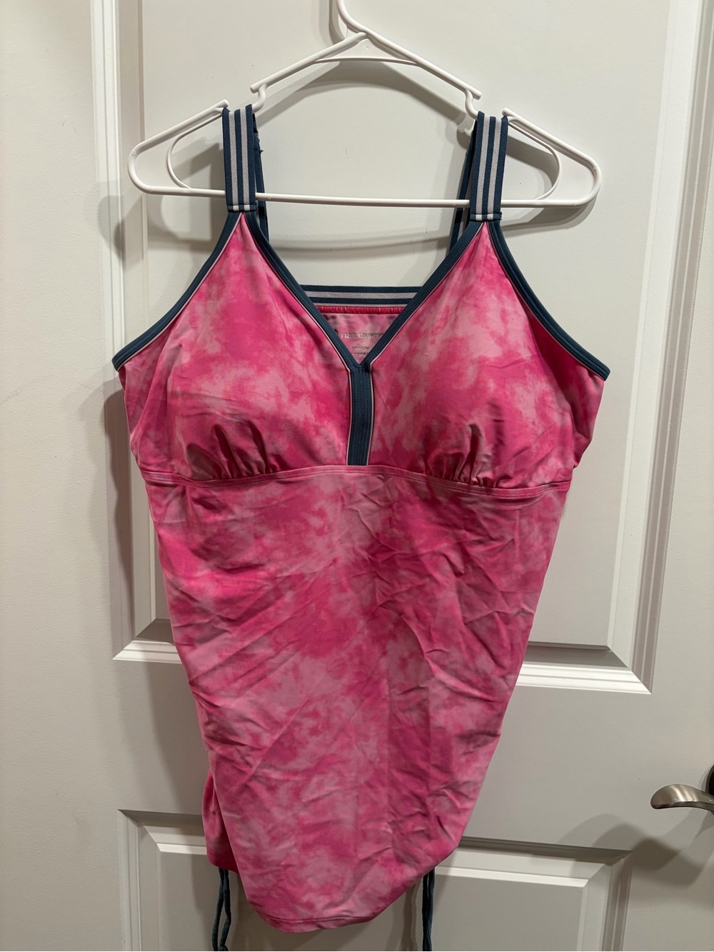 Free Country Women’s Plus Pink Gray Athliesure Side Ruched Tie Tankini Top 2X